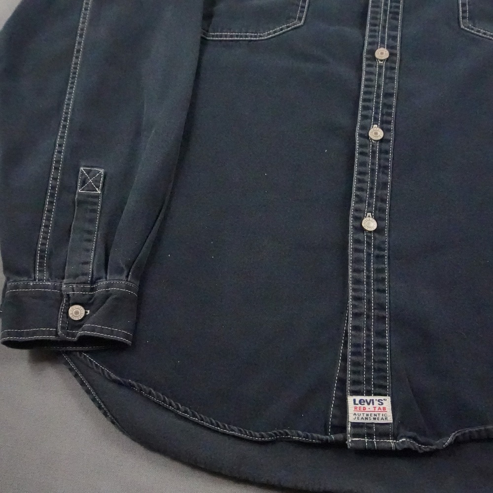 Vintage Levi's Red Tab Chambray Stitched Long Sleeve Men's Dark Denim Shirt XL - Picture 9 of 16